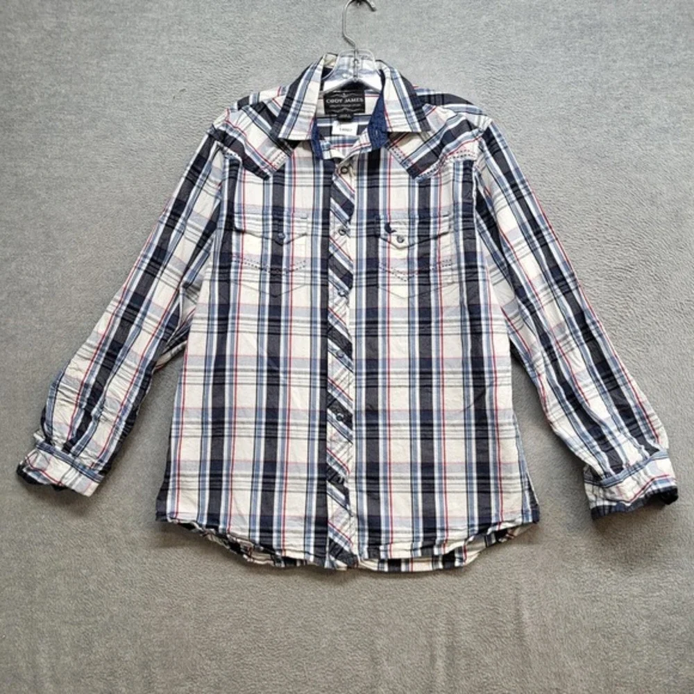 Cody James Men Button Up‎ Shirt Small Blue Plaid Western Pearl Snap Long Sleeve